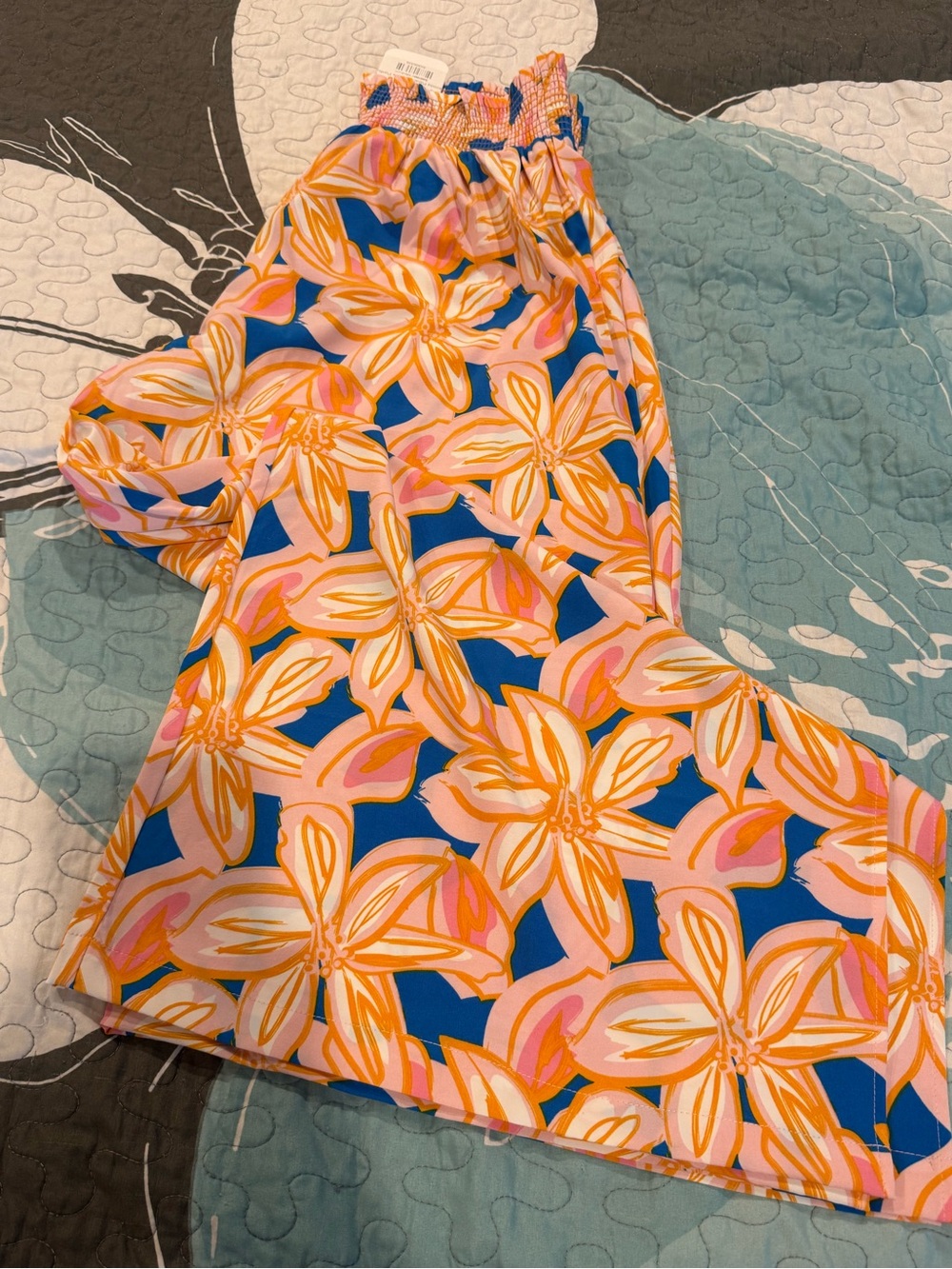 Wide-Leg Floral Print Pants in Blue, Pink & Yellow - Picture 4 of 5
